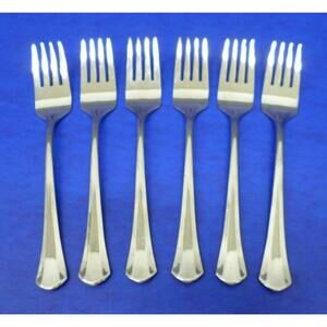 6 - International IMI11 Glossy Stainless KOREA Flatware 6 7/8" SALAD FORKS